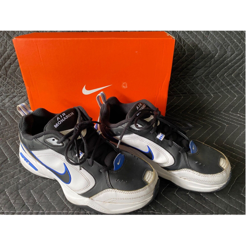 Nike Air Monarch IV 4 Men's Sneakers Size 12 Black White Blue 415445-002 Used.